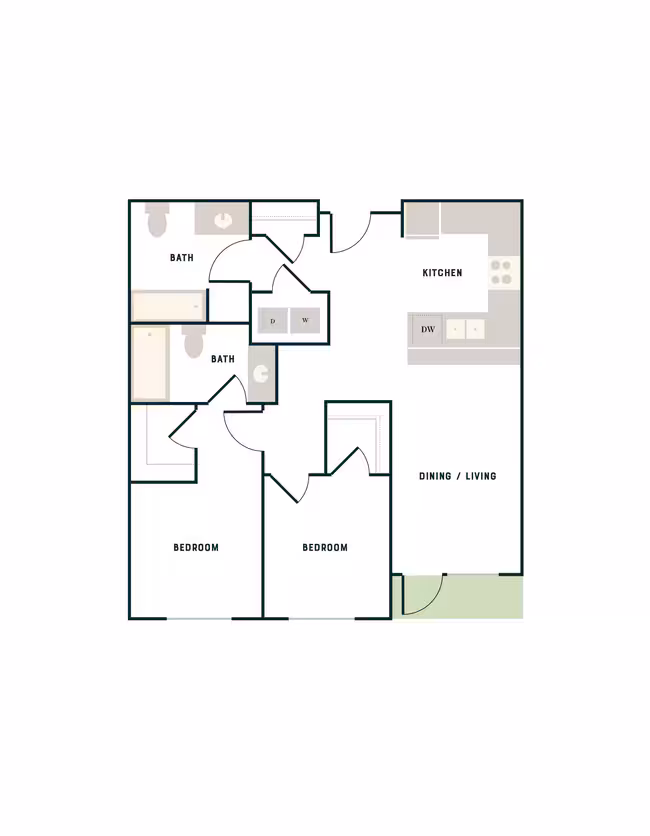 2 Bed, 2 Bath - East Apt  B East-518 floor plan